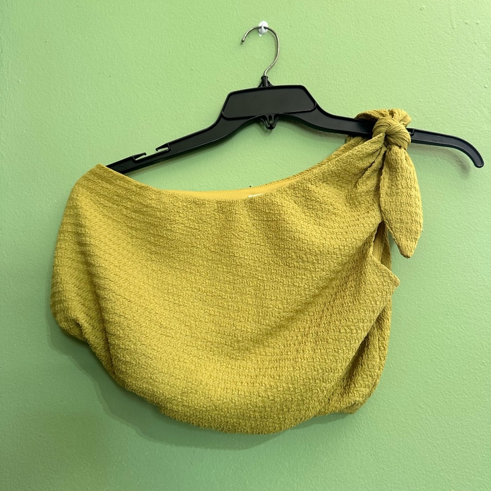 Yellow Mustard Textured One-Shoulder Top & Pants Set